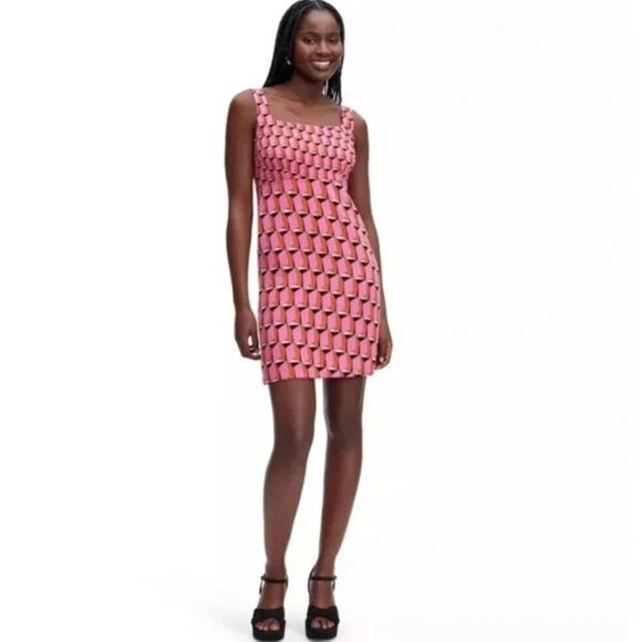 NEW Diane Von Furstenberg x Target Pink Modern Geo Print Mini 90s Dress Size 12 - Picture 1 of 10